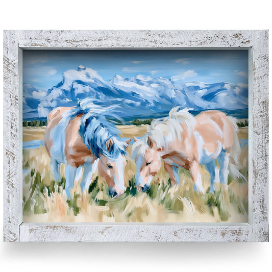 Mountain Palomino Pair | Real Wood Framed Wall Art Print