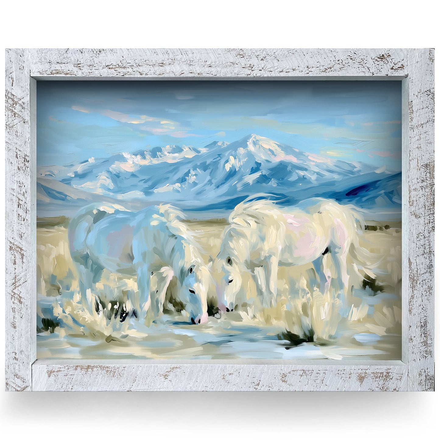 Winter White Horses | Real Wood Framed Wall Art Print