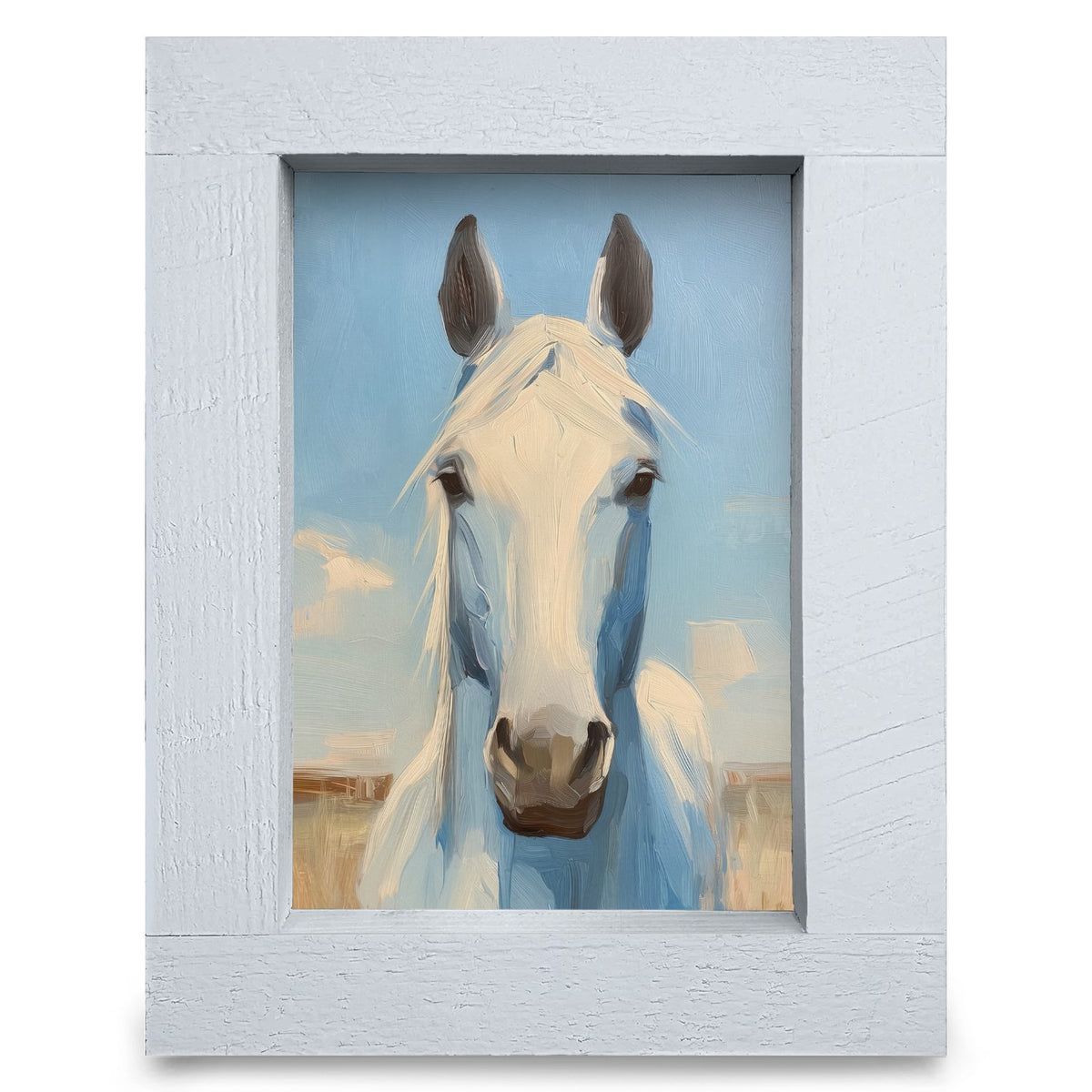 Strong White Horse | Real Wood Framed Wall Art Print