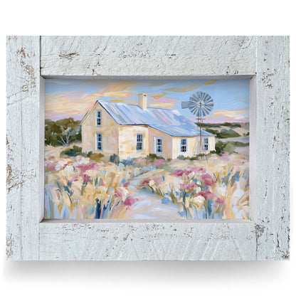 Windmill Farmhouse Wildflowers | Real Wood Framed Wall Art Print