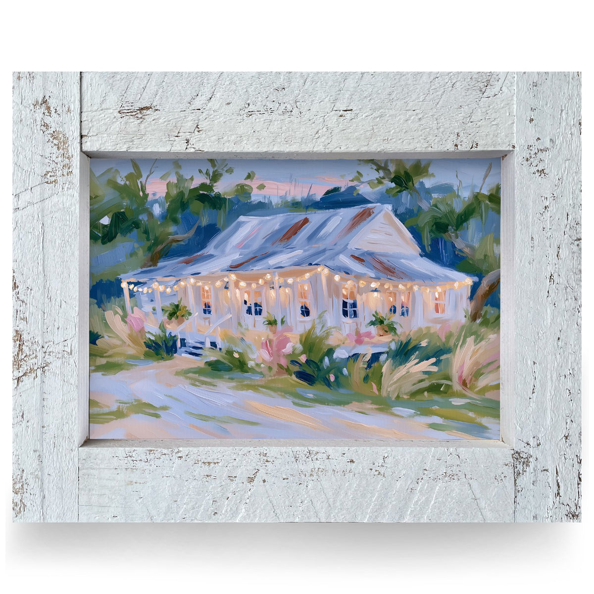Twinkle Light Cottage | Real Wood Framed Wall Art Print