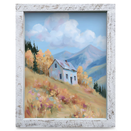 Mountain Hillside Cottage | Real Wood Framed Wall Art Print