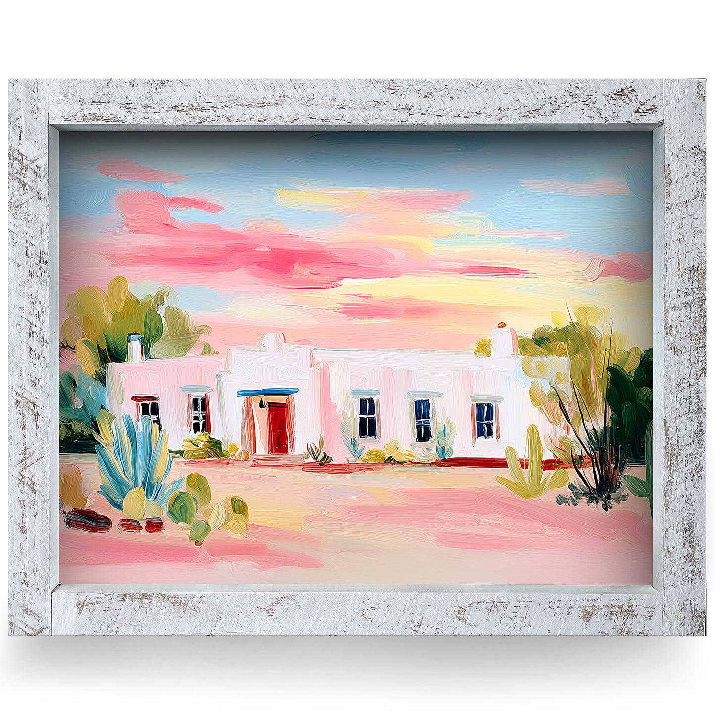 Sunset Desert Home  | Real Wood Framed Wall Art Print | Horizontal