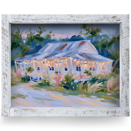 Twinkle Light Cottage | Real Wood Framed Wall Art Print