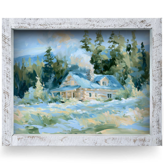 Cozy Woodland Cabin | Real Wood Framed Wall Art Print