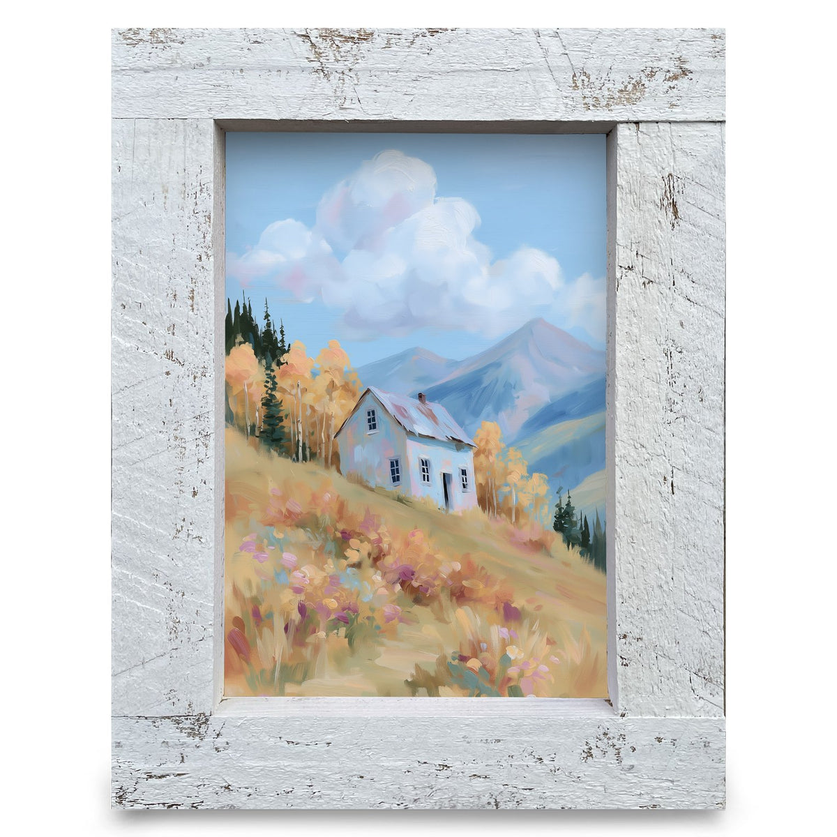 Mountain Hillside Cottage | Real Wood Framed Wall Art Print