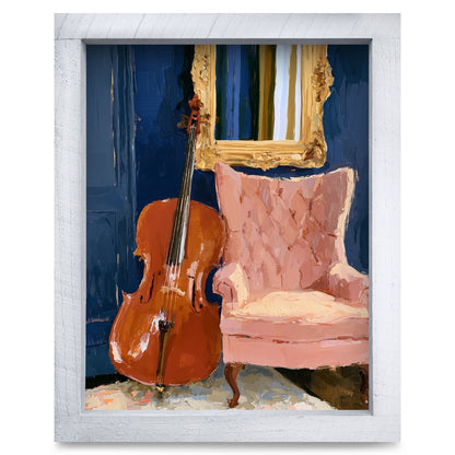 Cello and Pink Armchair | Real Wood Framed Wall Art Print
