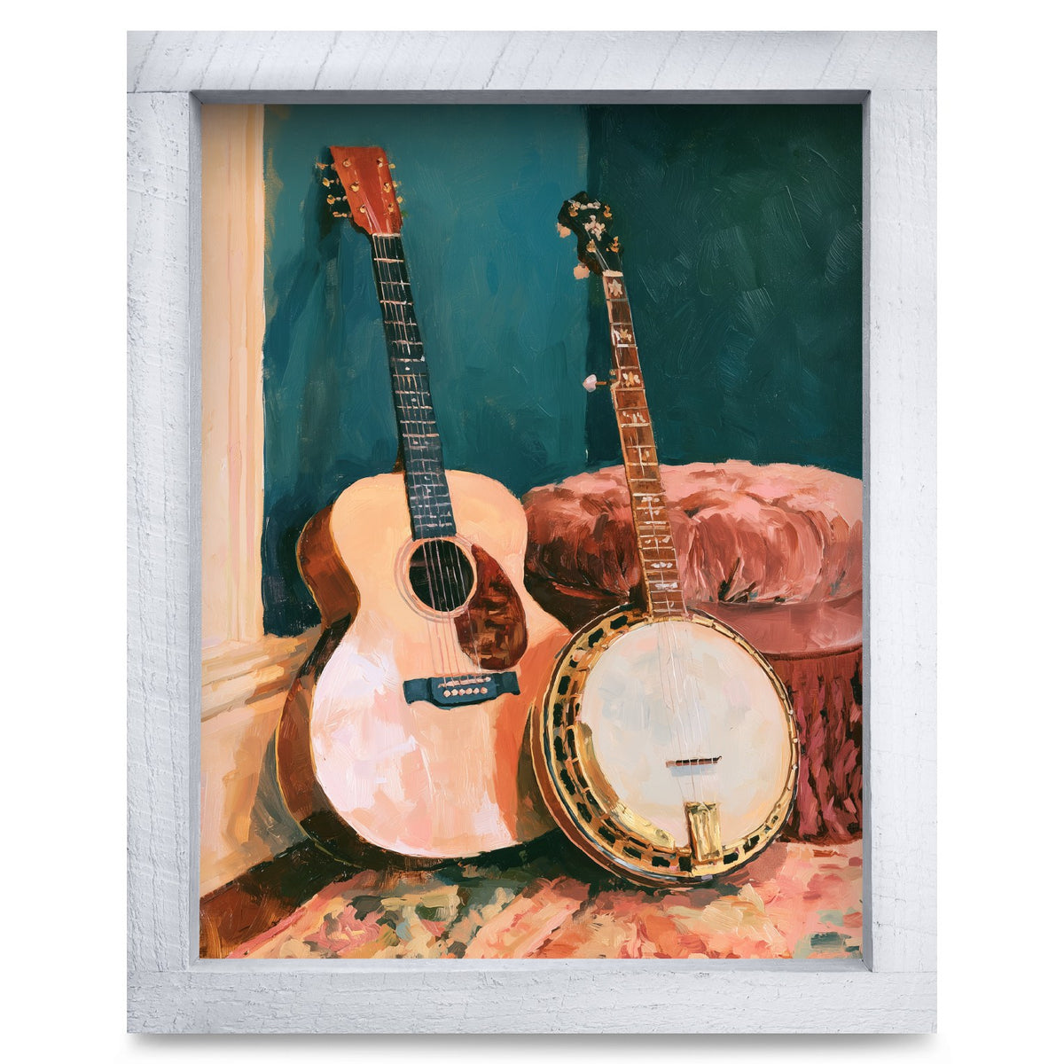 Guitar and Banjo Corner | Real Wood Framed Wall Art Print