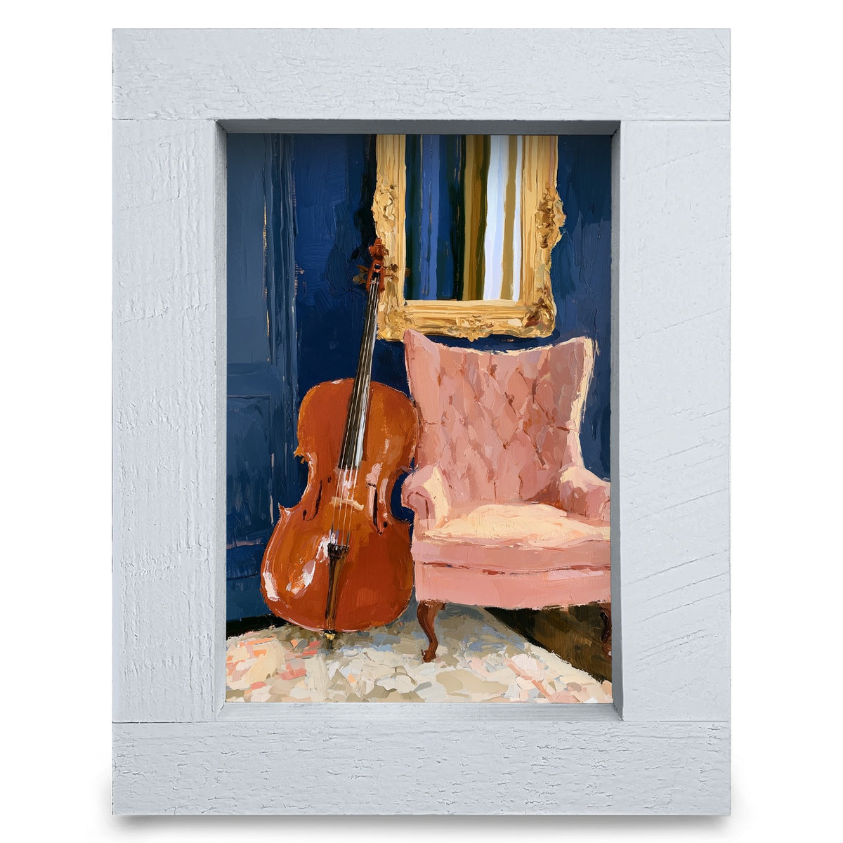 Cello and Pink Armchair | Real Wood Framed Wall Art Print