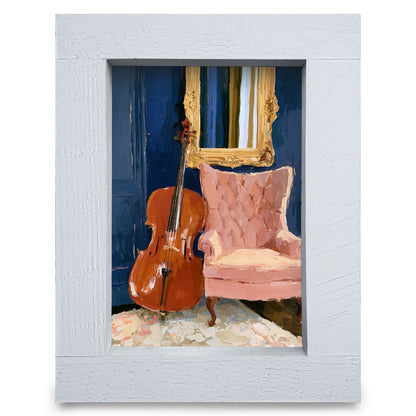 Cello and Pink Armchair | Real Wood Framed Wall Art Print