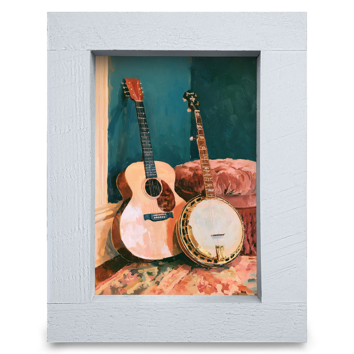 Guitar and Banjo Corner | Real Wood Framed Wall Art Print