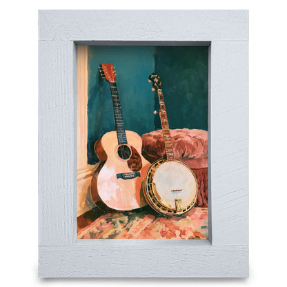 Guitar and Banjo Corner | Real Wood Framed Wall Art Print