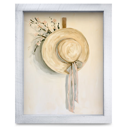 Straw Sun Hat | Real Wood Framed Wall Art Print
