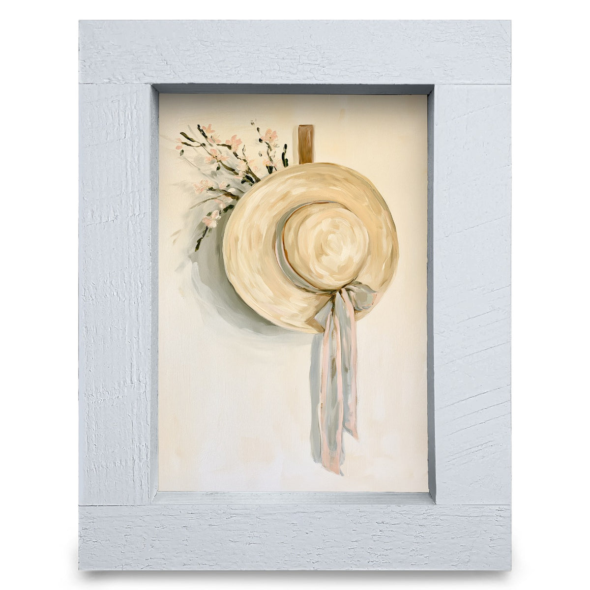 Straw Sun Hat | Real Wood Framed Wall Art Print
