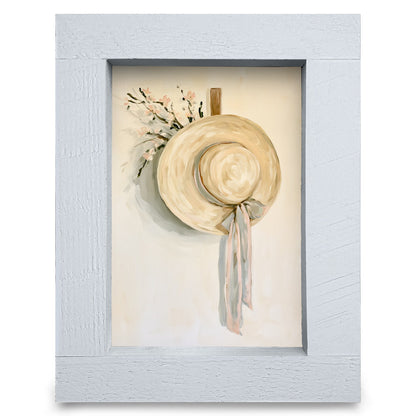 Straw Sun Hat | Real Wood Framed Wall Art Print