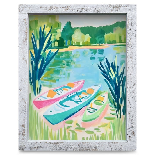 Lakeside Kayaks | Real Wood Framed Wall Art Print