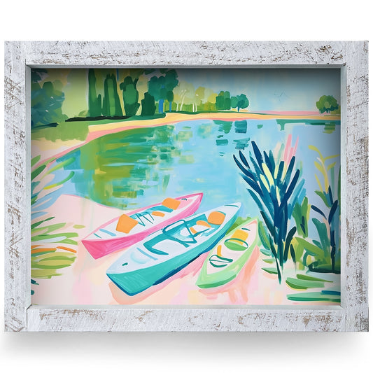 Colorful Kayaks | Real Wood Framed Wall Art Print | Horizontal