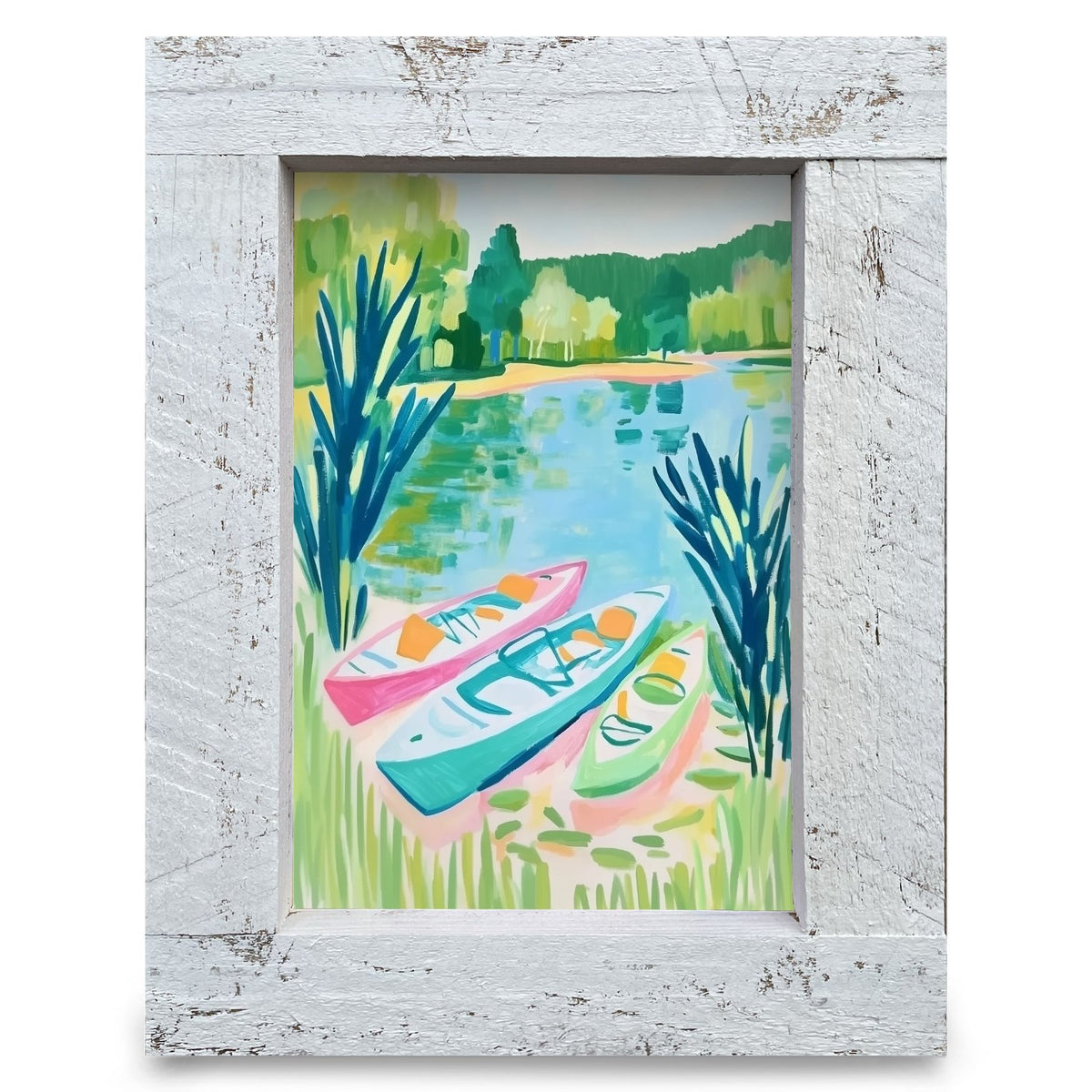 Lakeside Kayaks | Real Wood Framed Wall Art Print