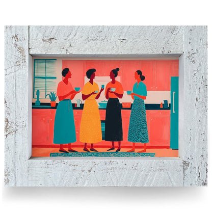 Kitchen Coffee Gathering | Real Wood Framed Wall Art Print