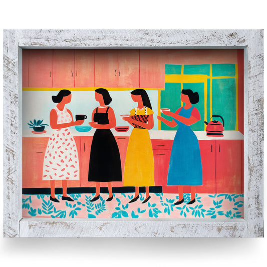 The Kitchen Club | Real Wood Framed Wall Art Print | Horizontal