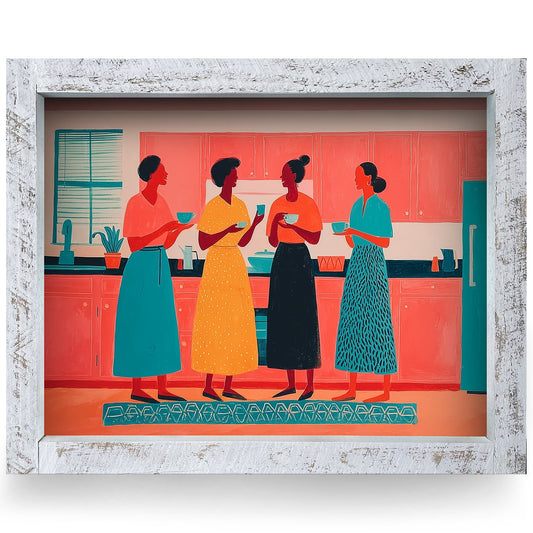 Kitchen Coffee Gathering | Real Wood Framed Wall Art Print