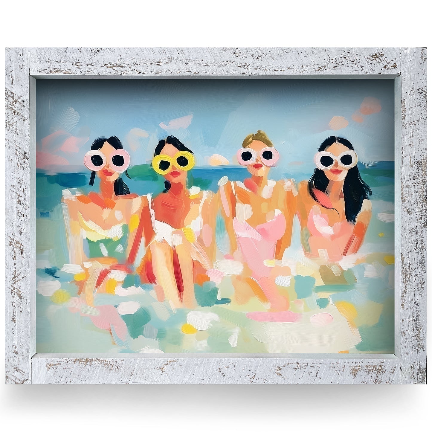 Beach Day Best Friends | Real Wood Framed Wall Art Print
