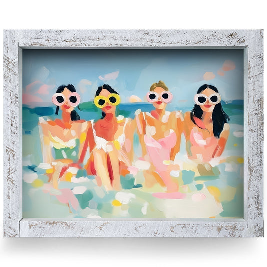 Beach Day Best Friends | Real Wood Framed Wall Art Print