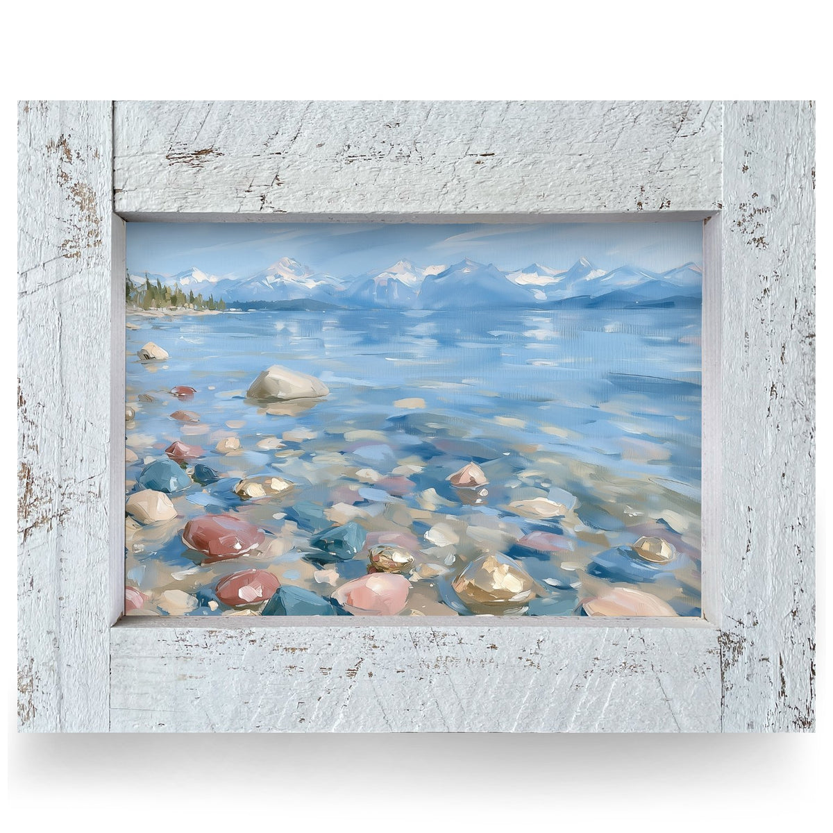 Pebble Shore Lake | Real Wood Framed Wall Art Print