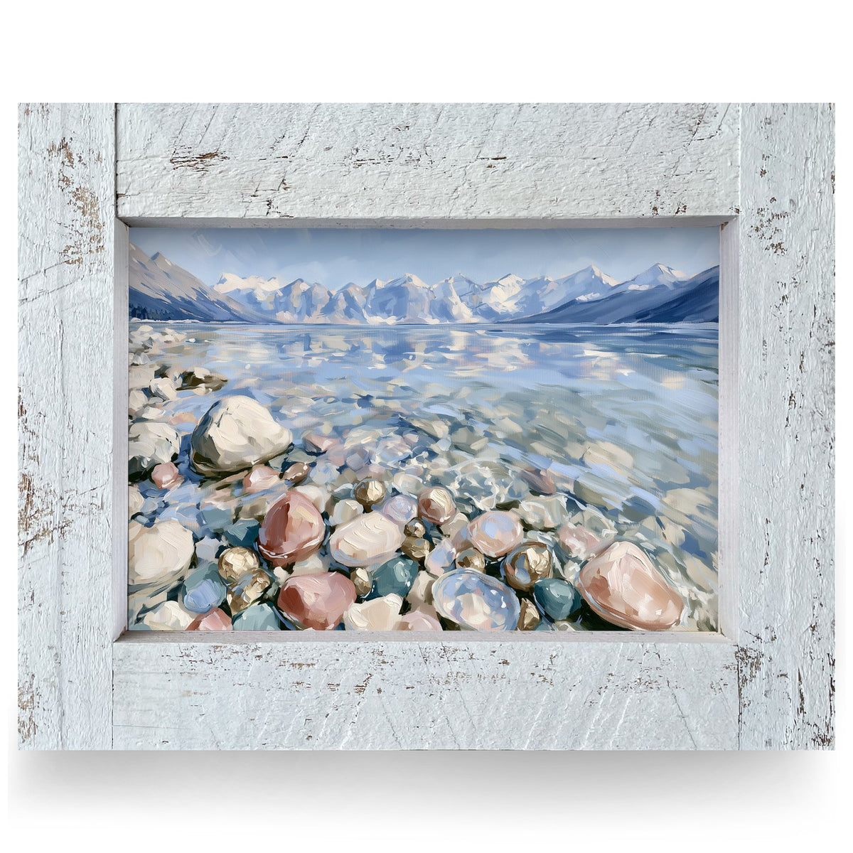 Rosy Lakeshore Pebbles | Real Wood Framed Wall Art Print