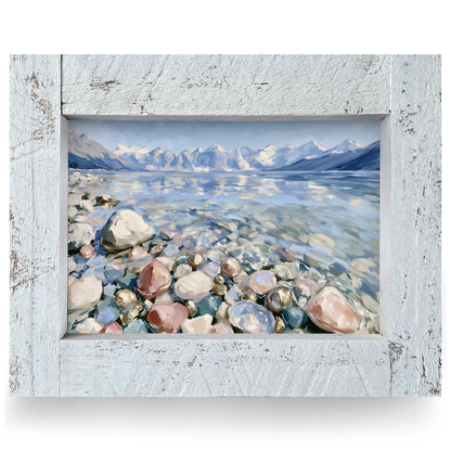 Rosy Lakeshore Pebbles | Real Wood Framed Wall Art Print