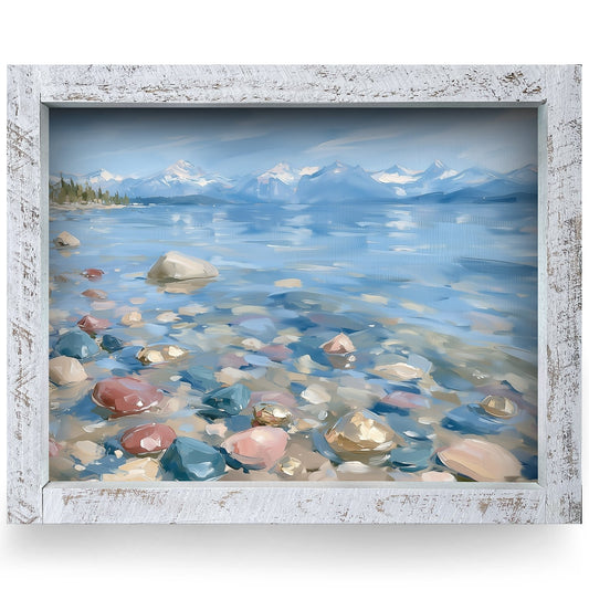Pebble Shore Lake | Real Wood Framed Wall Art Print