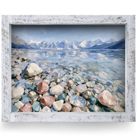 Rosy Lakeshore Pebbles | Real Wood Framed Wall Art Print