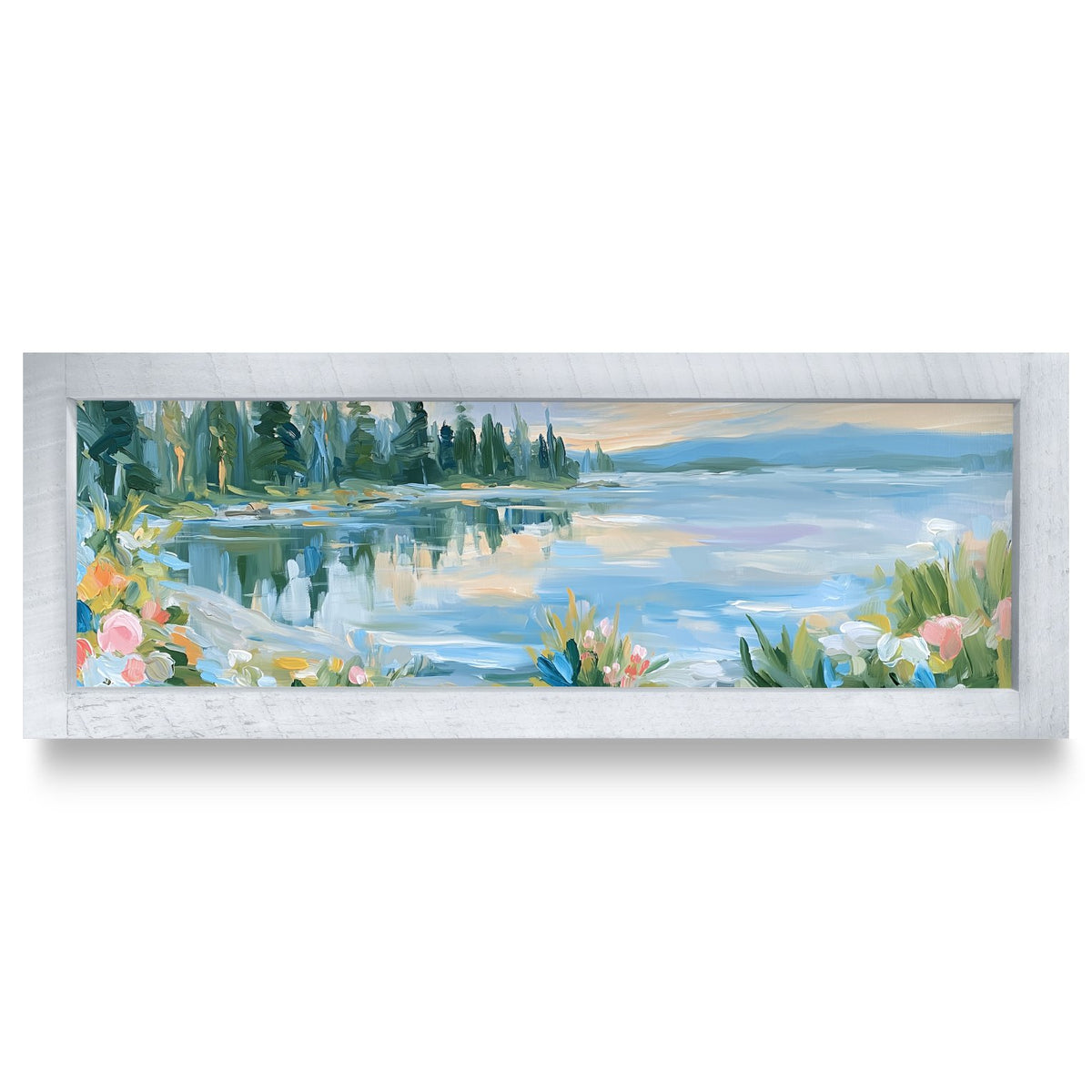 Wildflower Lake Morning | Real Wood Framed Wall Art Print | Skinny