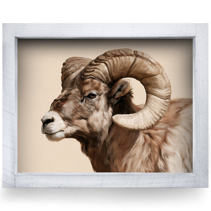 Bighorn Ram Portrait | Real Wood Framed Wall Art Print