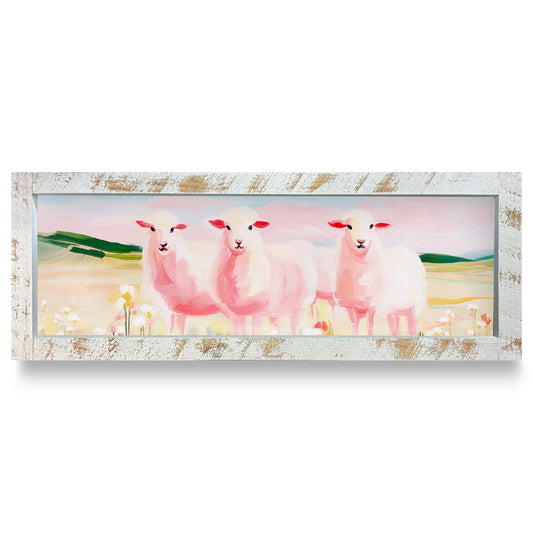 Cotton Candy Sheep | Real Wood Framed Wall Art Print | Skinny