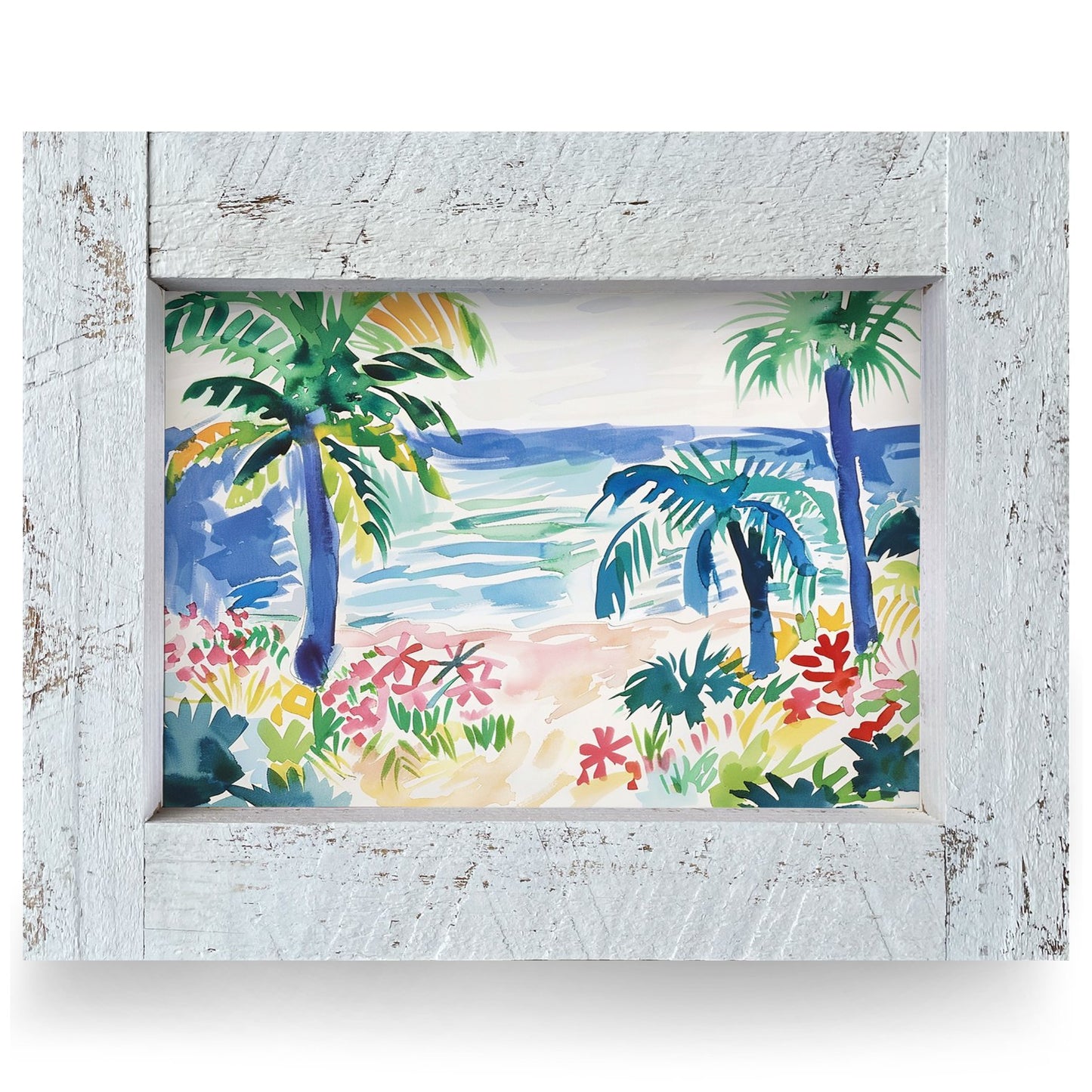 Watercolor Palm Beach | Real Wood Framed Wall Art Print