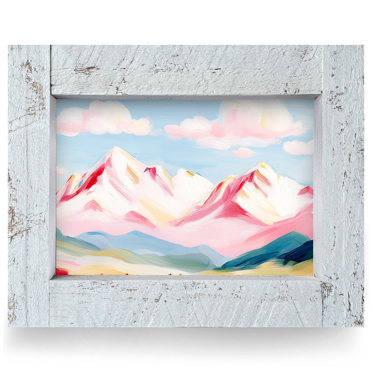 Rosy Mountain Peaks | Real Wood Framed Wall Art Print