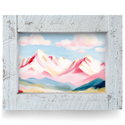 Rosy Mountain Peaks | Real Wood Framed Wall Art Print