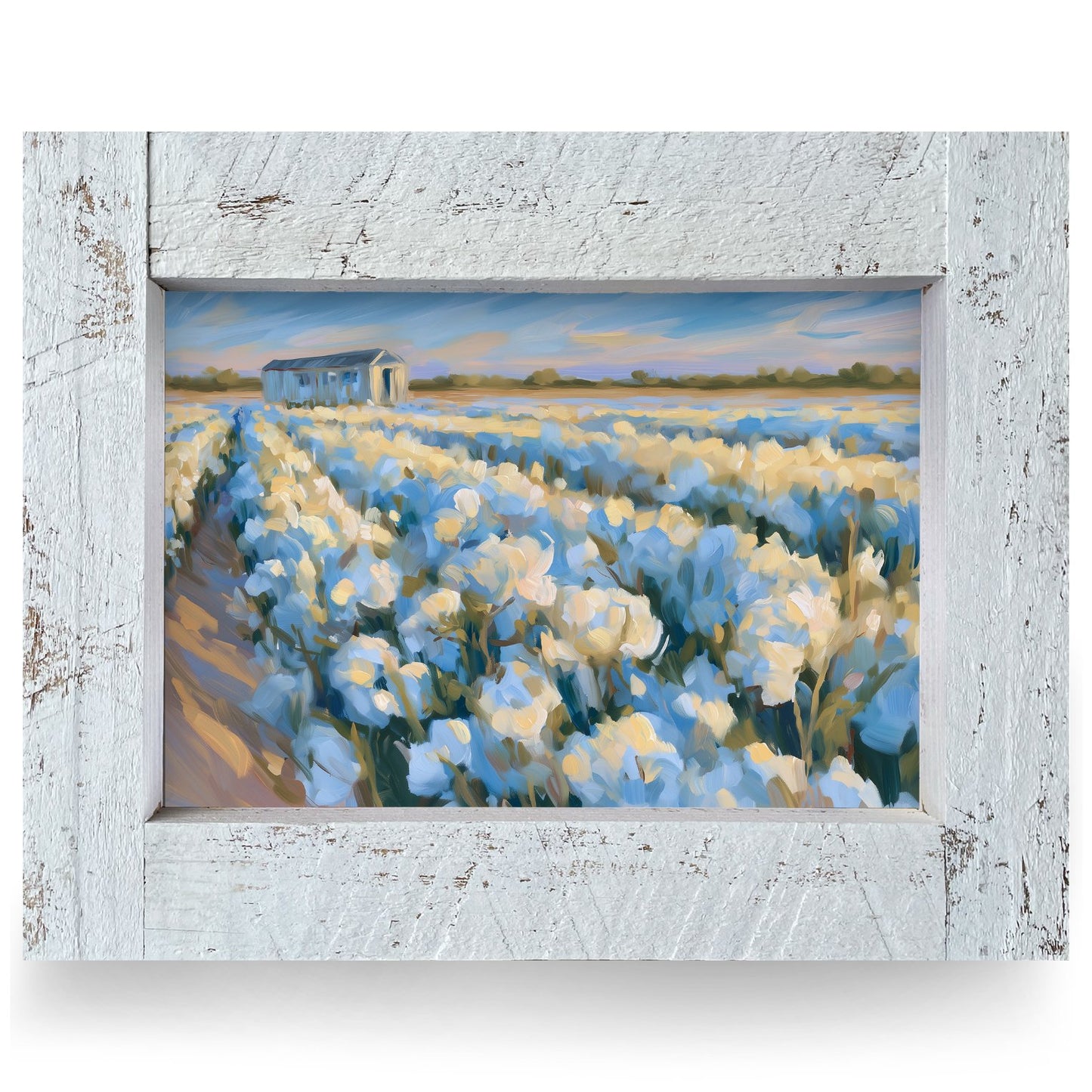 Cotton Field Sunset | Real Wood Framed Wall Art Print