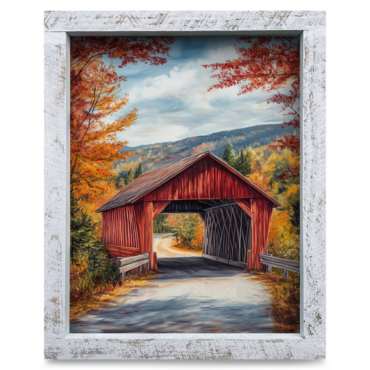 Red Covered Bridge | Real Wood Framed Wall Art Print