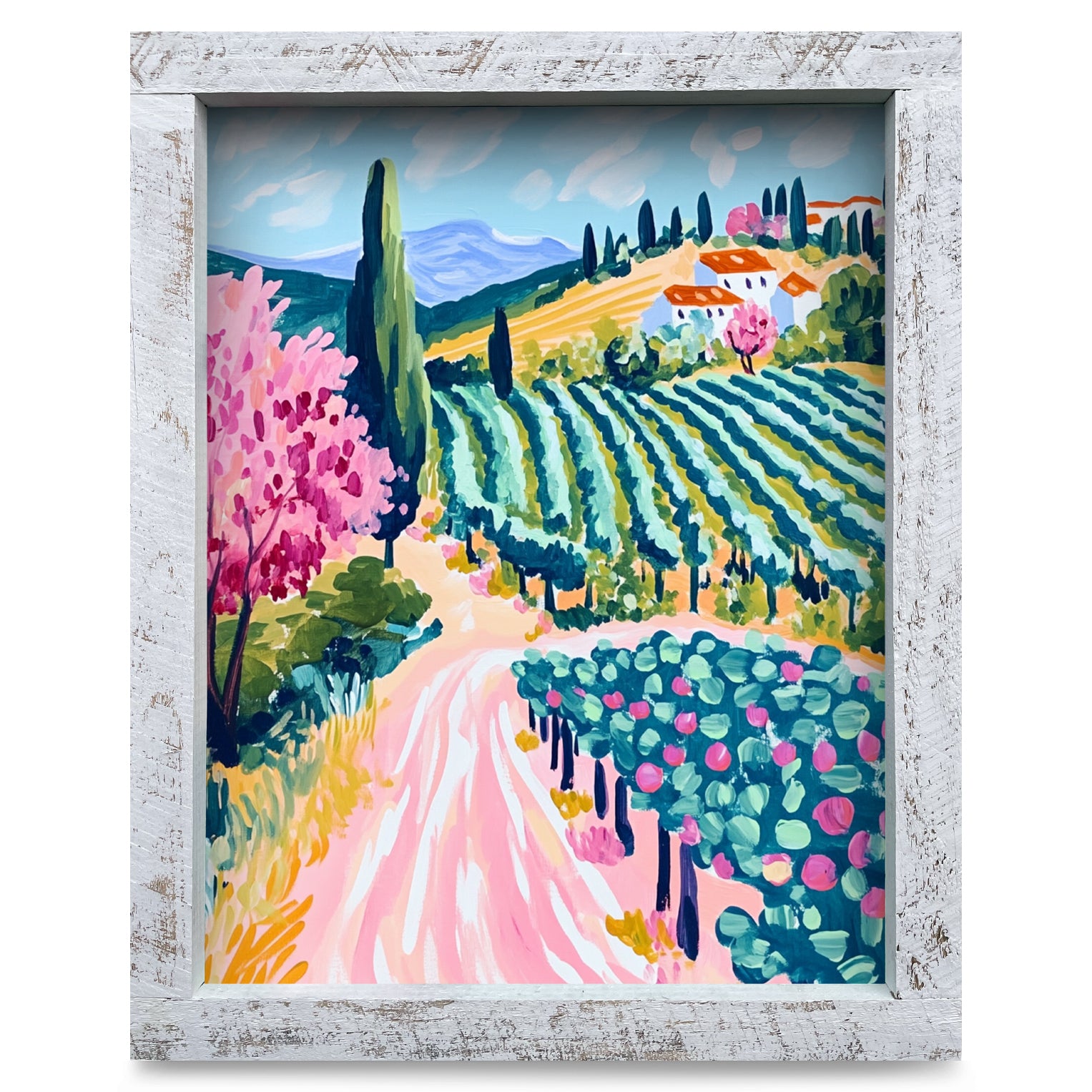 絵画 VERNIER HANDCRAFTED Colorful Vineyard | Real Wood Framed Wall Art Print – Mill Wood