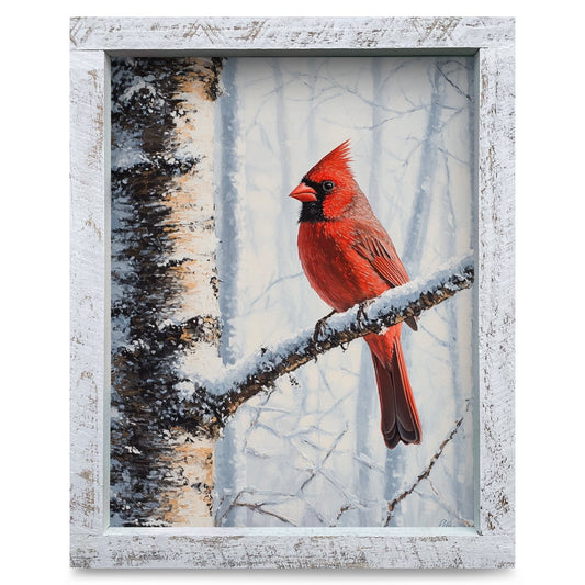 Winter Birch Cardinal | Real Wood Framed Wall Art Print
