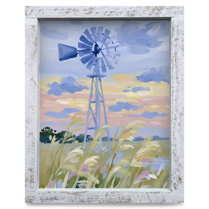 Prairie Sunset Windmill | Real Wood Framed Wall Art Print