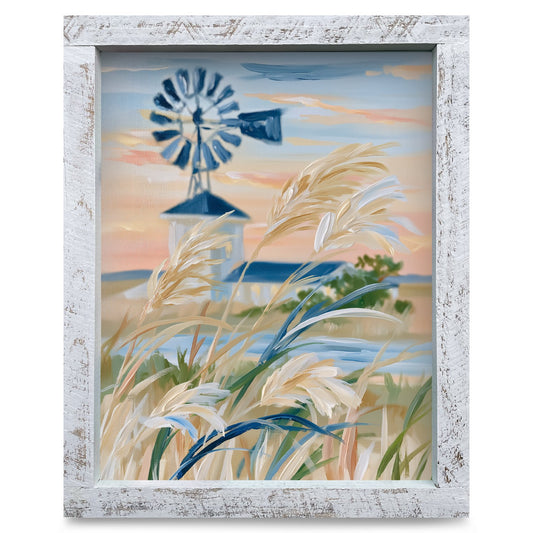Coastal Windmill Breeze | Real Wood Framed Wall Art Print
