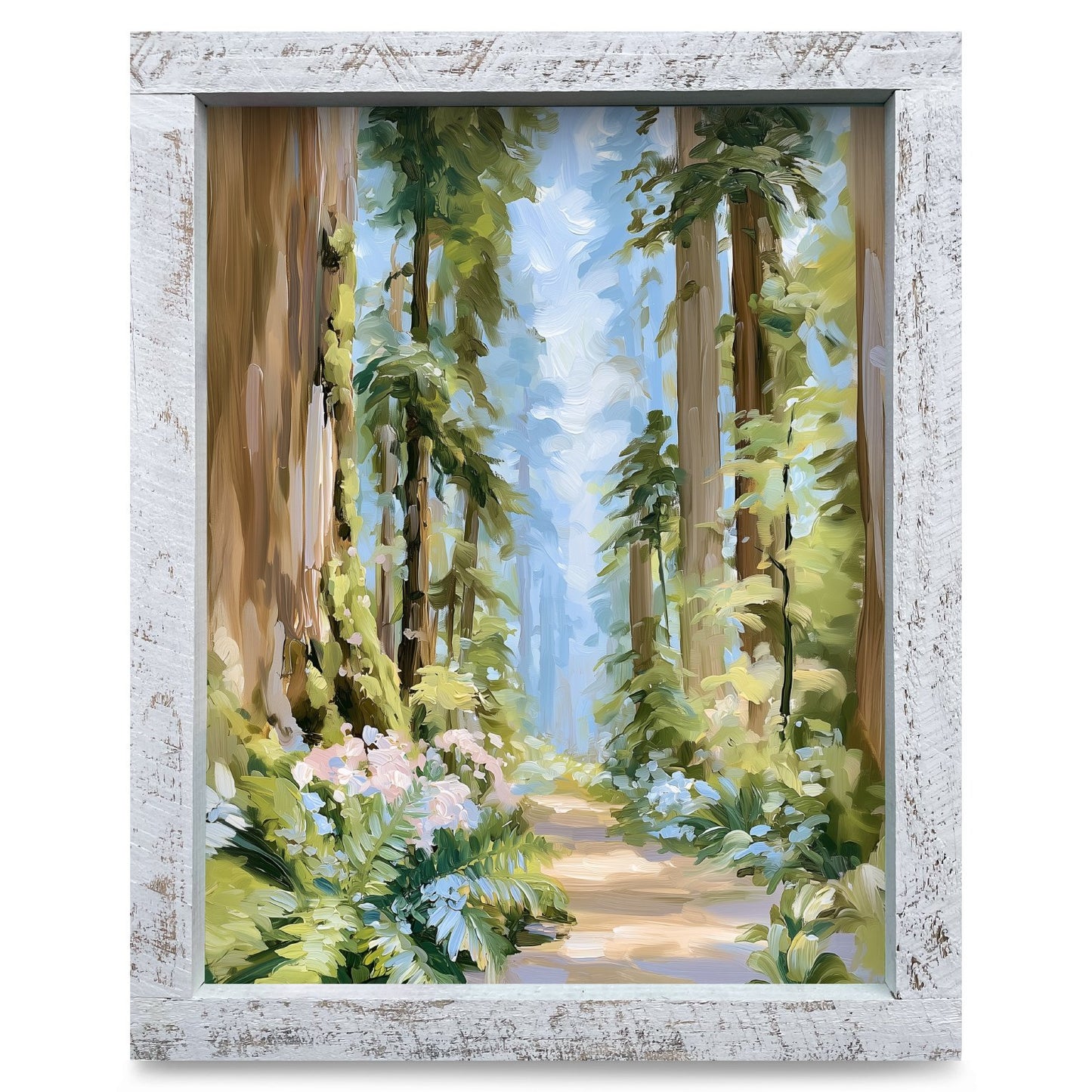 Sunlit Redwood Trail | Real Wood Framed Wall Art Print