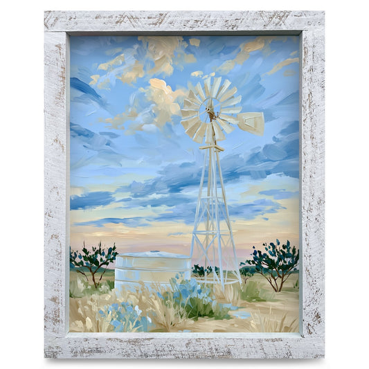 Ranch Windmill Sunset | Real Wood Framed Wall Art Print