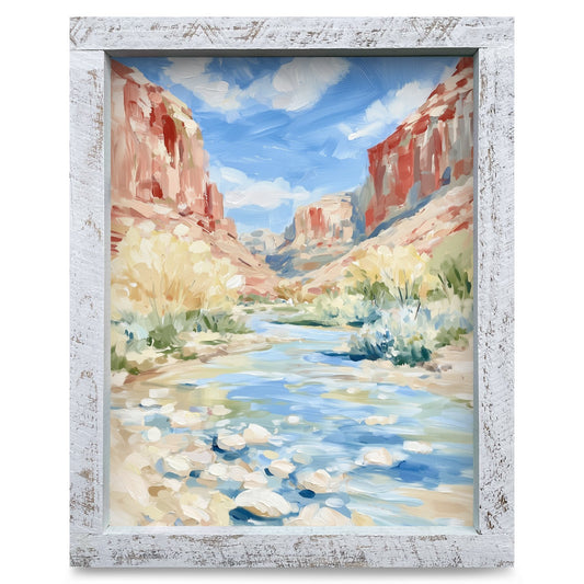 Red Rock Canyon River | Real Wood Framed Wall Art Print