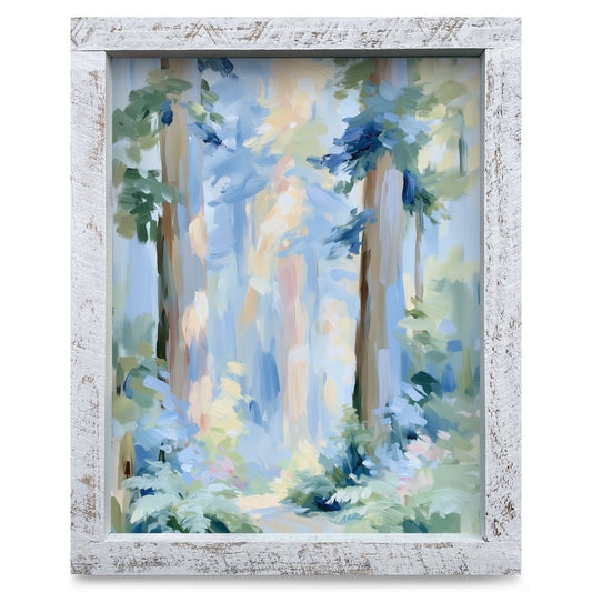 Misty Blue Forest Light | Real Wood Framed Wall Art Print