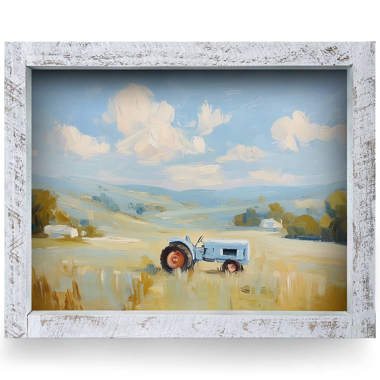 Scenic Countryside Tractor | Real Wood Framed Wall Art Print