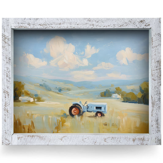 Scenic Countryside Tractor | Real Wood Framed Wall Art Print